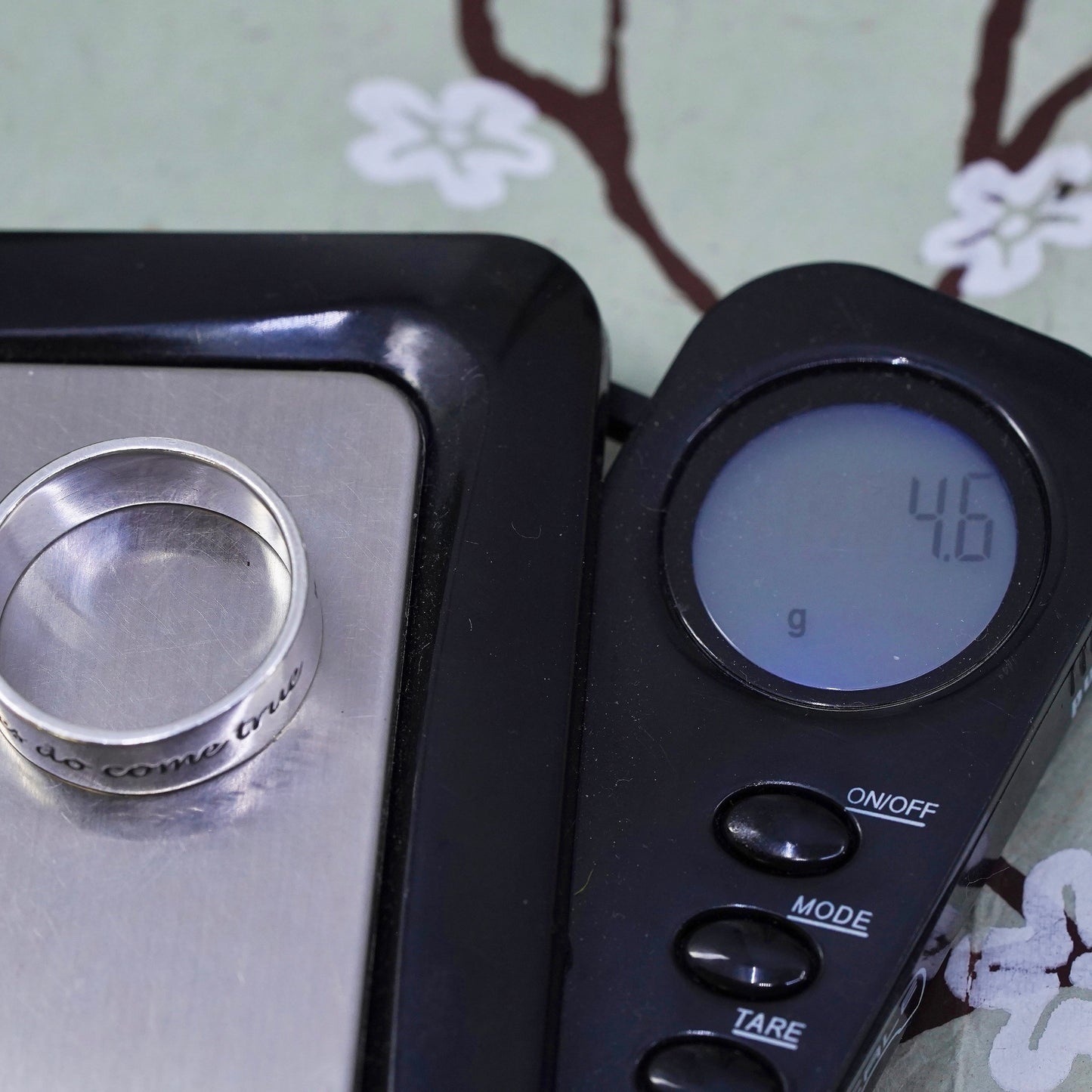 Size 8, DVB sterling silver ring, 925 quote band engraved "wishes do come true"