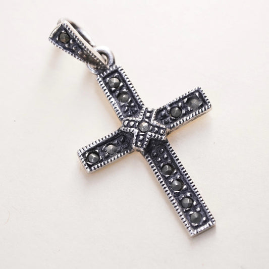 Vintage handmade sterling silver 925 cross pendant with marcasite