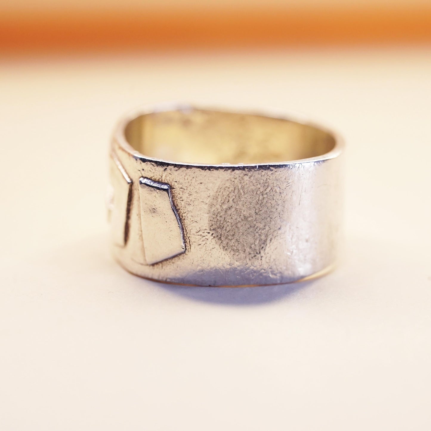 Size 7, vintage Sterling silver handmade ring, wide 925 textured band