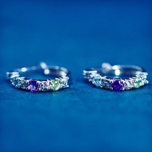 0.5”, Sterling silver hoop earrings, 925 huggie diamond amethyst topaz peridot
