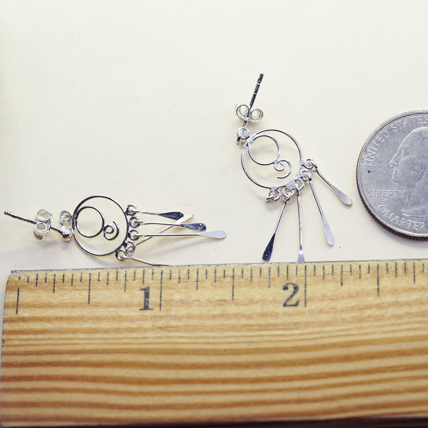 Vintage Sterling 925 silver handmade circle earrings with fridge dangles