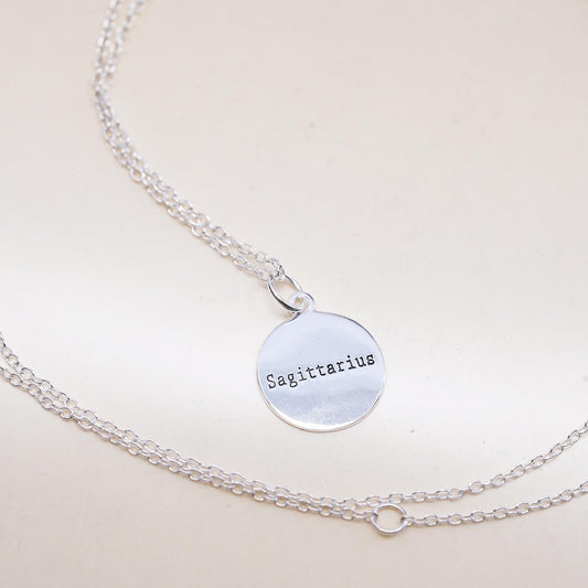 16+2", sterling silver necklace, 925 circle with Astrology pendant Sagittarius