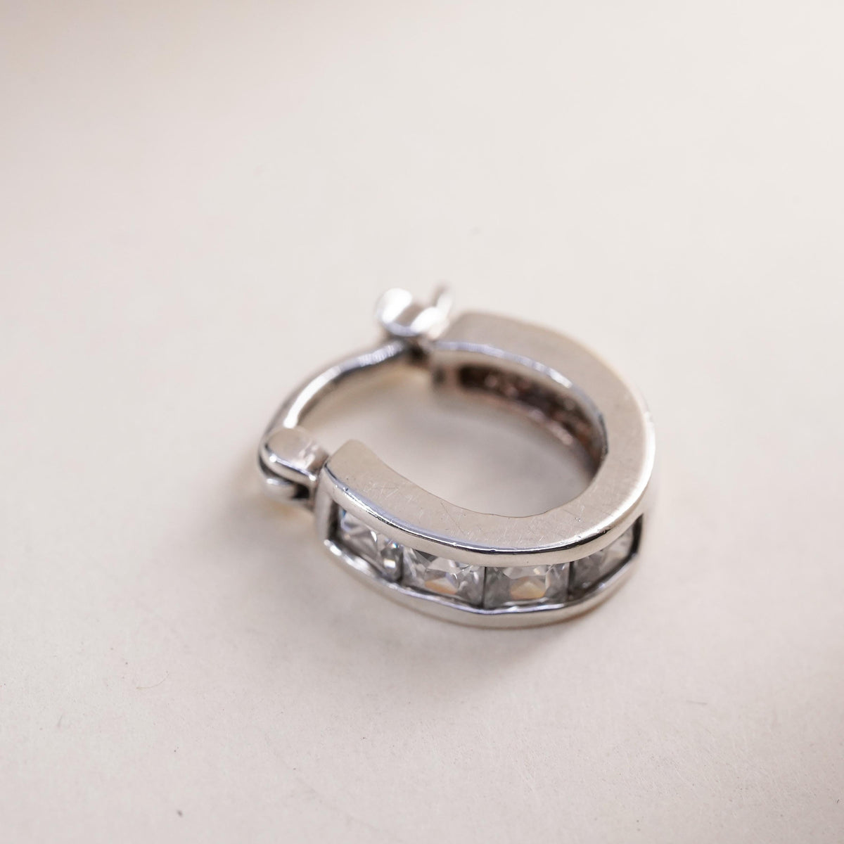 0.5", Vintage sterling silver loop single earring, fashion minimalist hoop cz