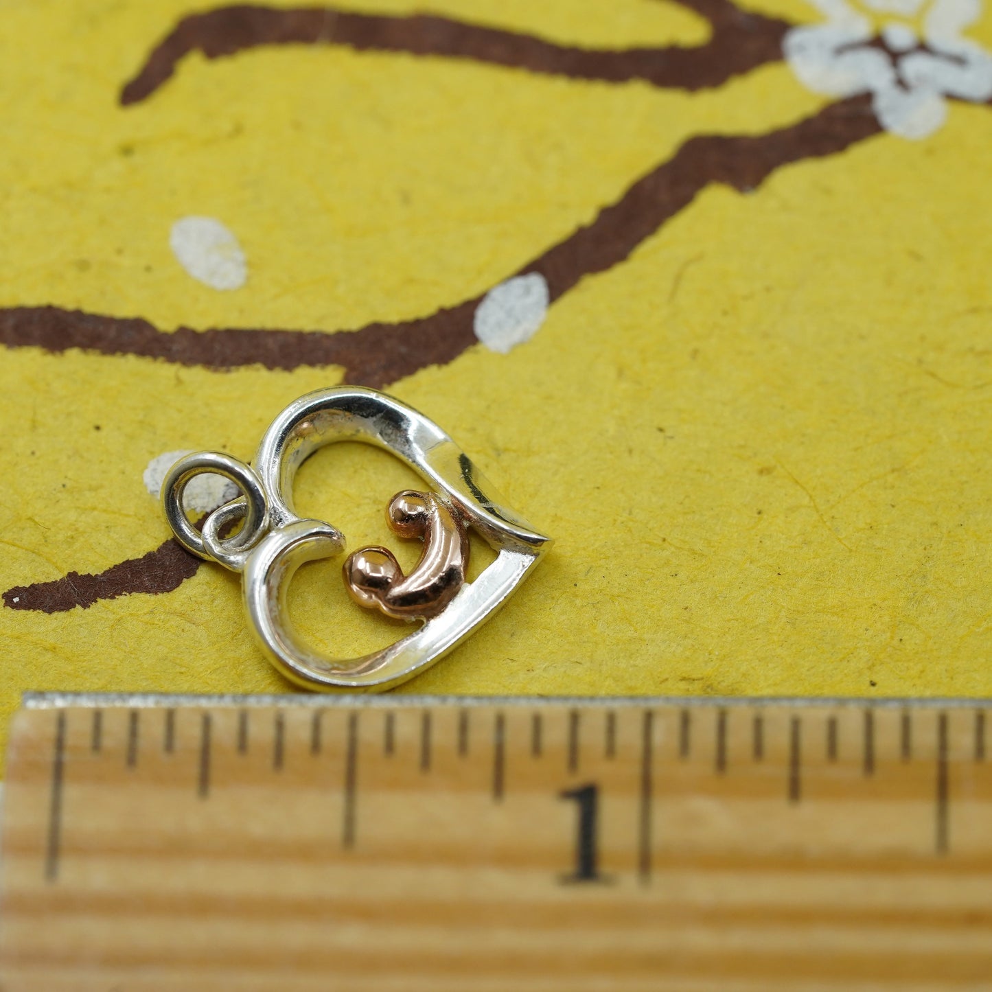 two tone sterling silver handmade heart Pendant, 925 parent baby, family, love