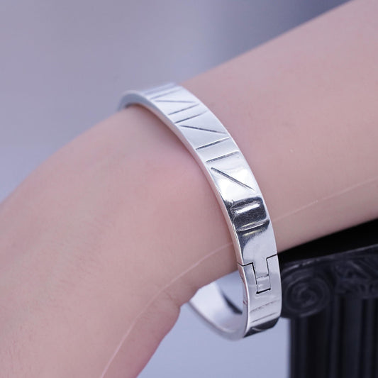 7”, Vintage Mexican Sterling 925 silver handmade bracelet, hinged bangle