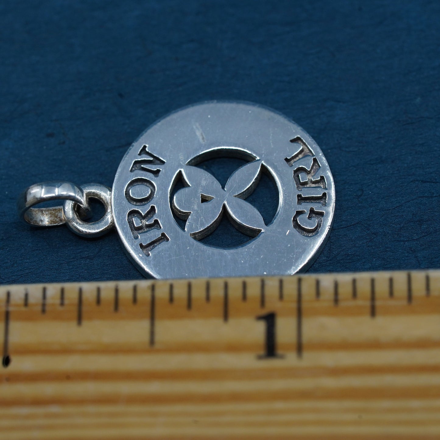 vintage Sterling silver handmade pendant, circle 925 iron girl charm