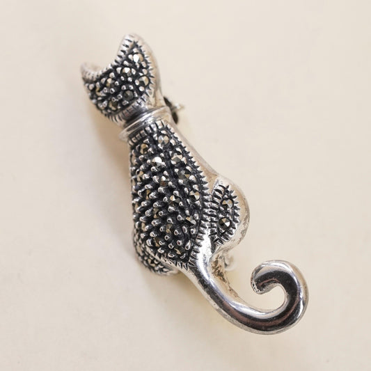 Vintage Judith Jack Sterling silver brooch, 925 cat kitty w/ cluster Marcasites