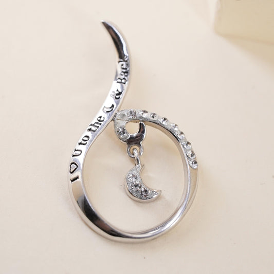 Sterling silver charm, 925 cz teardrop moon pendant I love you to the moon