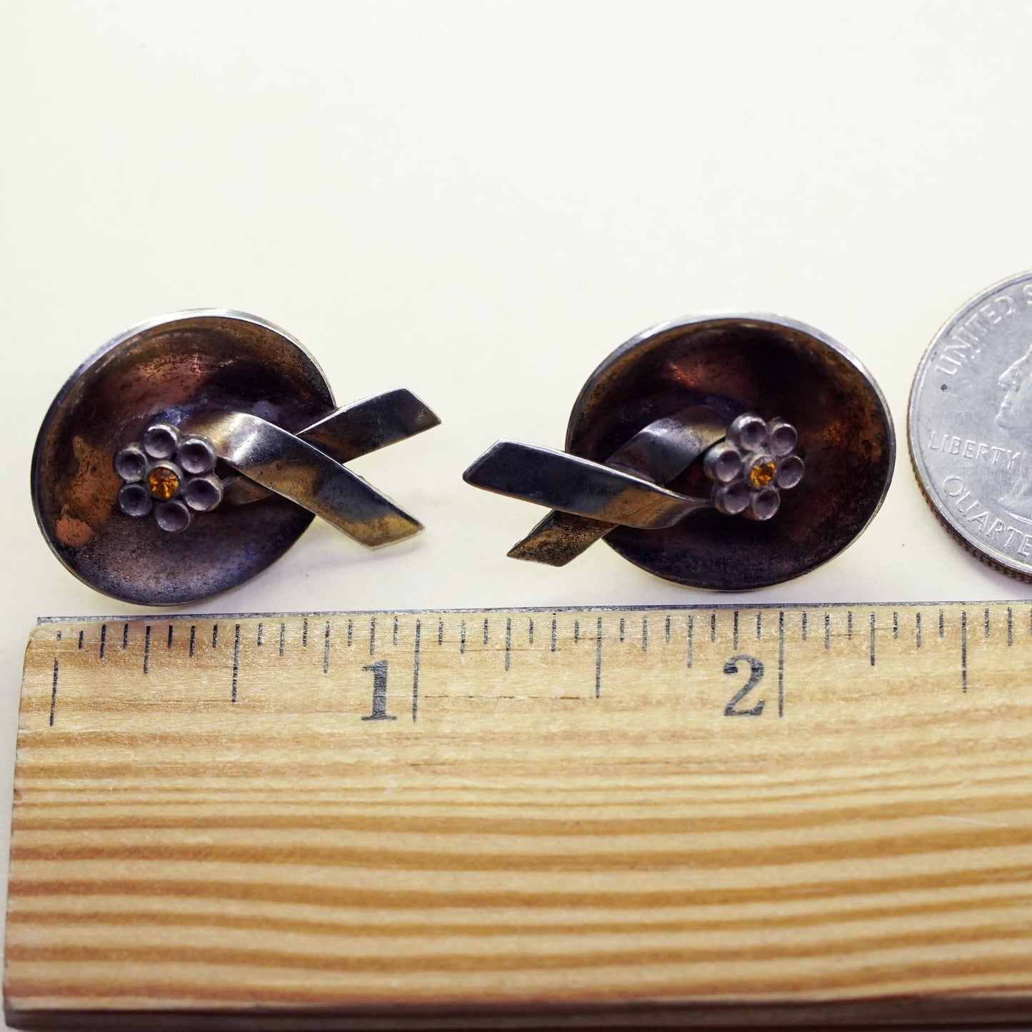 Vintage Sterling silver earrings, 925 screw back breast cancer cure ribbon