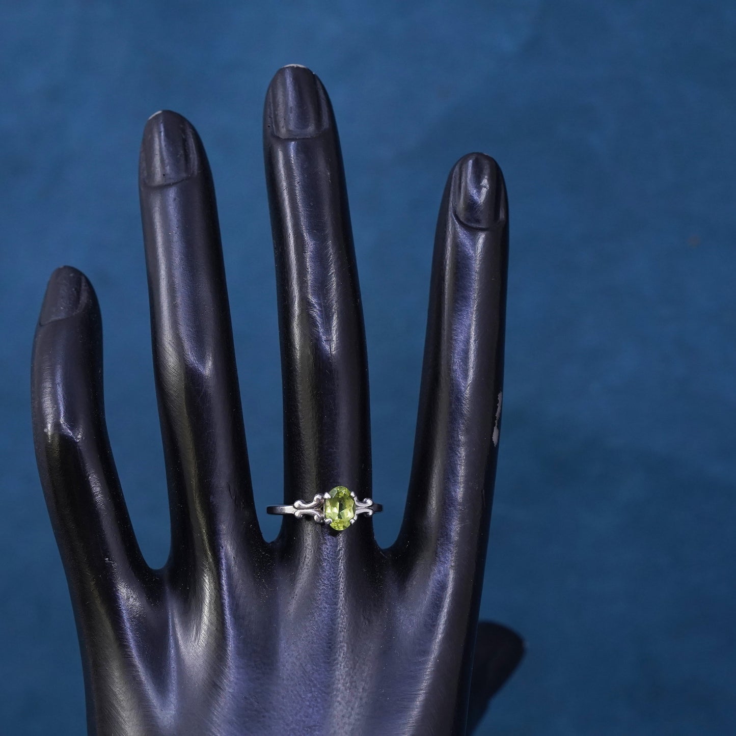 Size 7.25, vintage Sterling silver handmade ring, 925 stackable band peridot