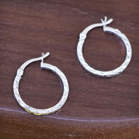 0.75”, Vintage Italy Sterling silver handmade earrings, 925 textured hoops