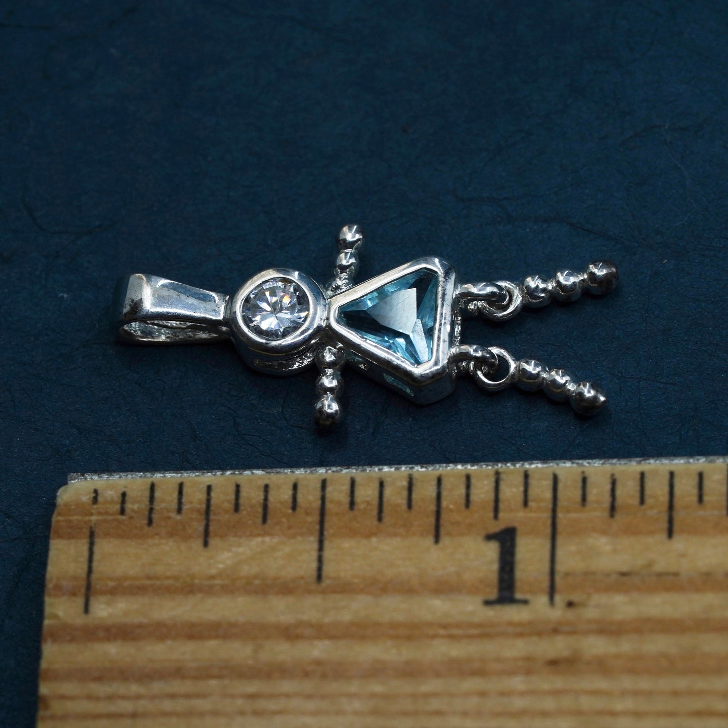 Sterling silver handmade birthstone pendant, 925 girl figure with blue crystal