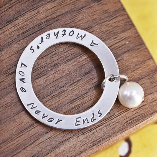 Vintage Sterling 925 silver circle pendant pearl A mother’s love never ends