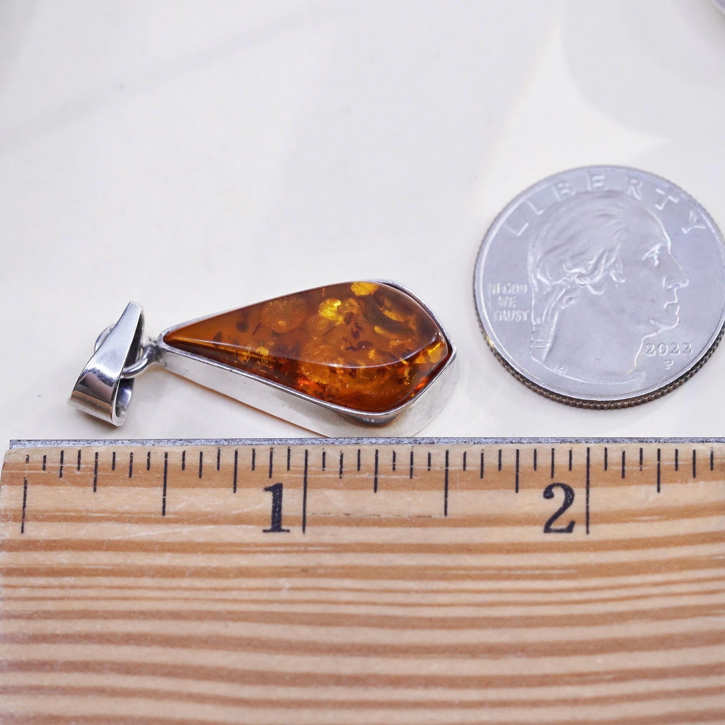 Vintage sterling 925 silver handmade pendant with amber nugget