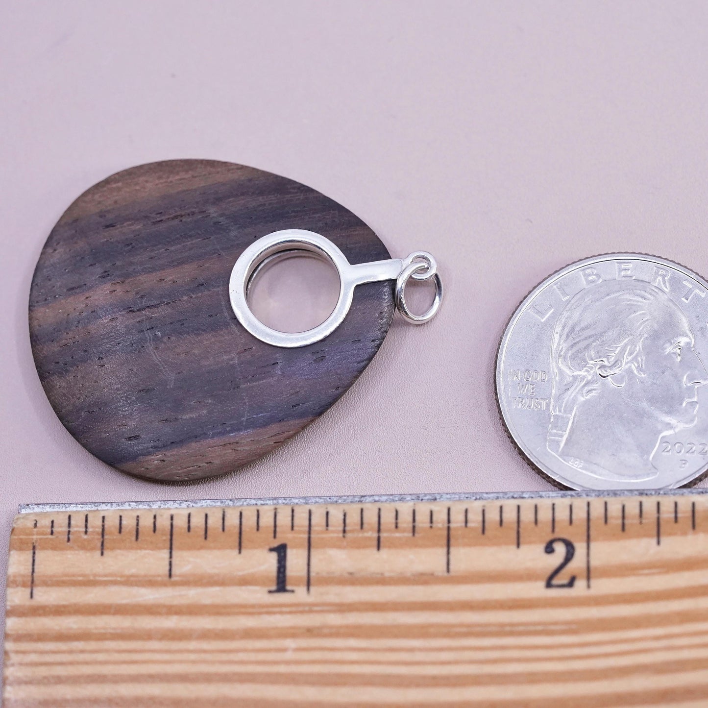 Vintage repaired silpada Sterling silver handmade pendant, 925 wooden teardrop