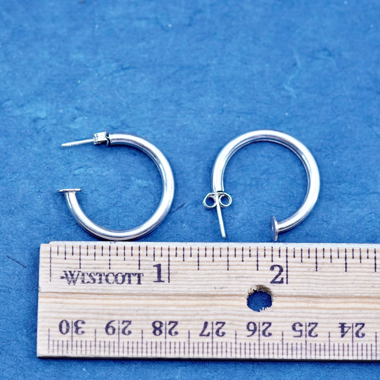 1”, vintage Sterling silver handmade earrings, textured 925 hoops, huggie