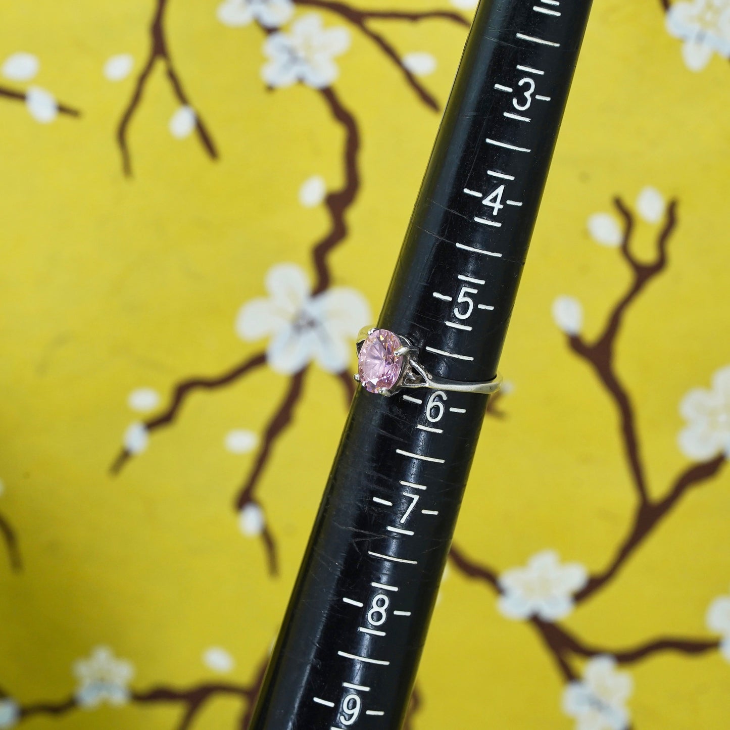 Size 9.5, vintage Sterling 925 silver handmade ring with pink crystal