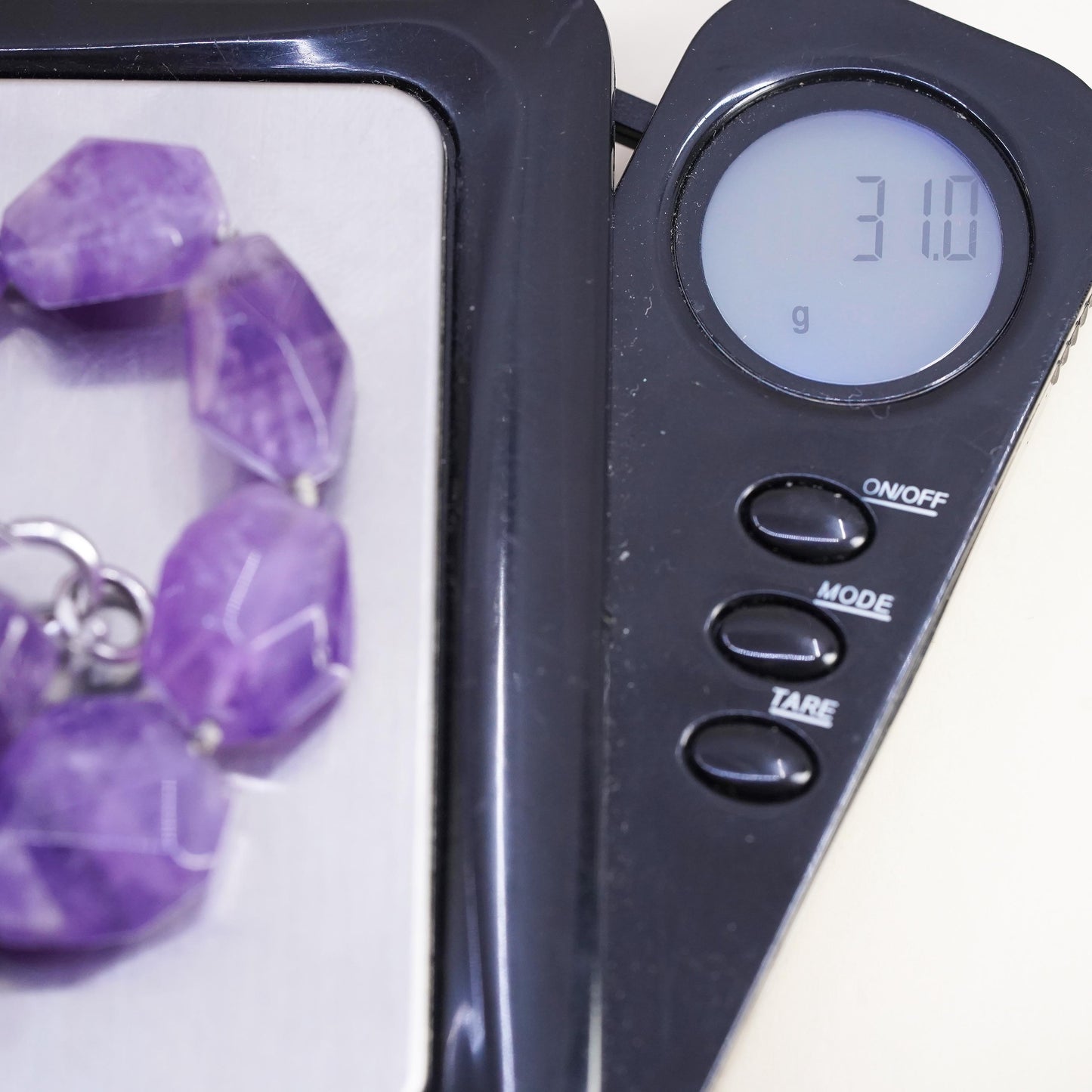7.5" Vintage Sterling 925 silver handmade bracelet, natural amethyst nugget