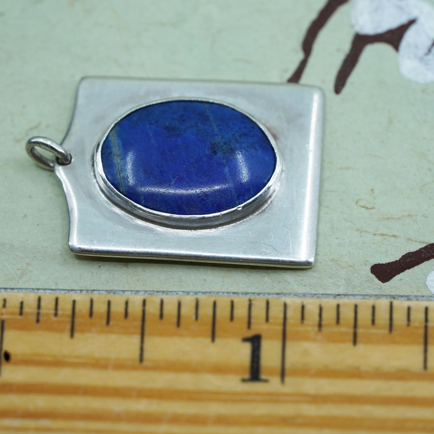 vintage sterling 925 silver handmade pendant with oval sodalite