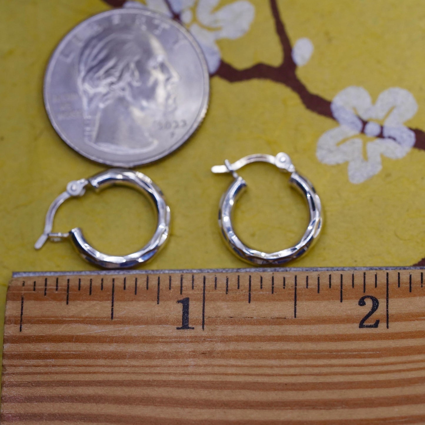 0.5”, Vintage Sterling 925 silver handmade earrings, 925 textured hoops