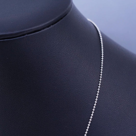 18” 1mm, vintage Italy Sterling 925 silver bead chain necklace