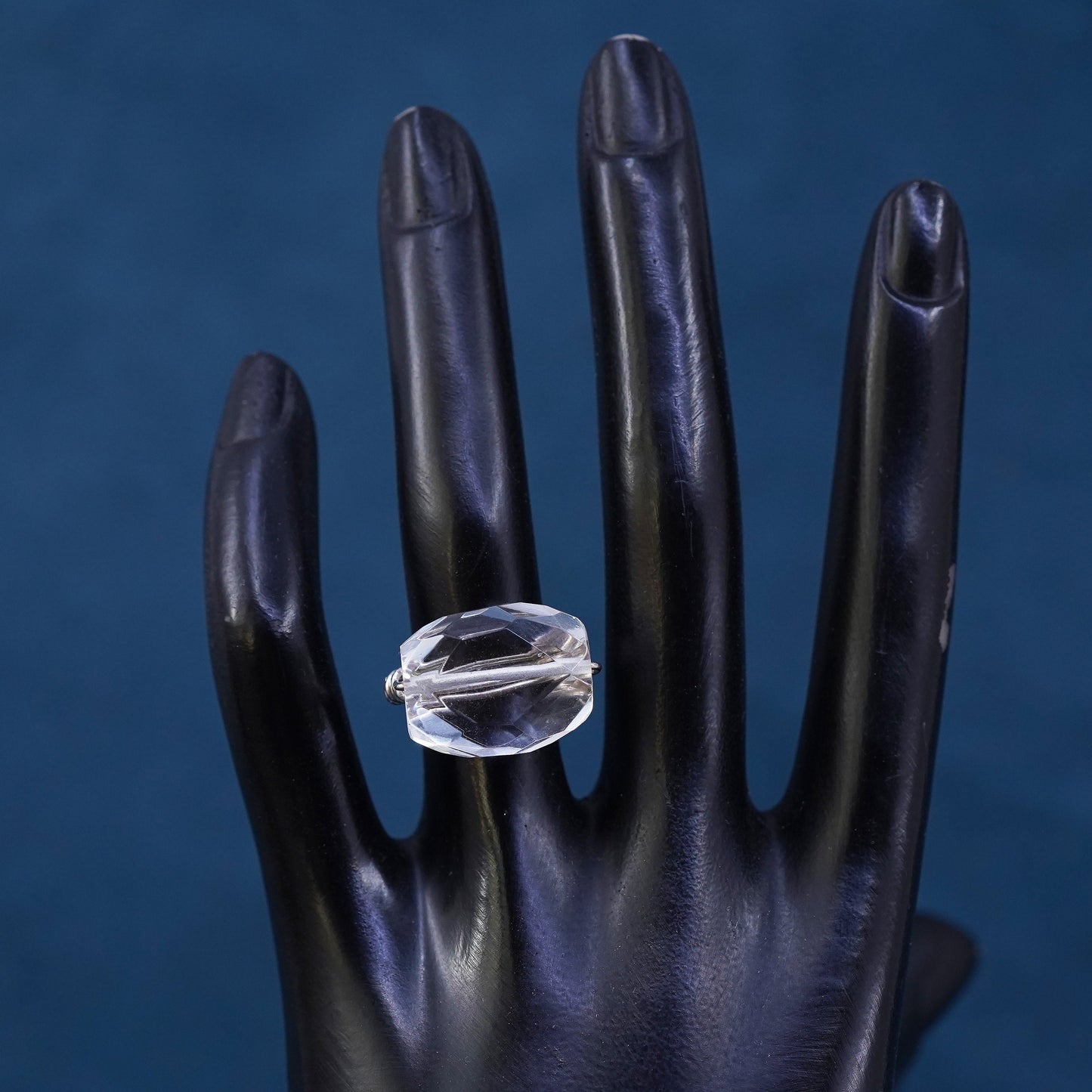 Size 5, vintage Sterling 925 silver handmade ring with clear crystal details