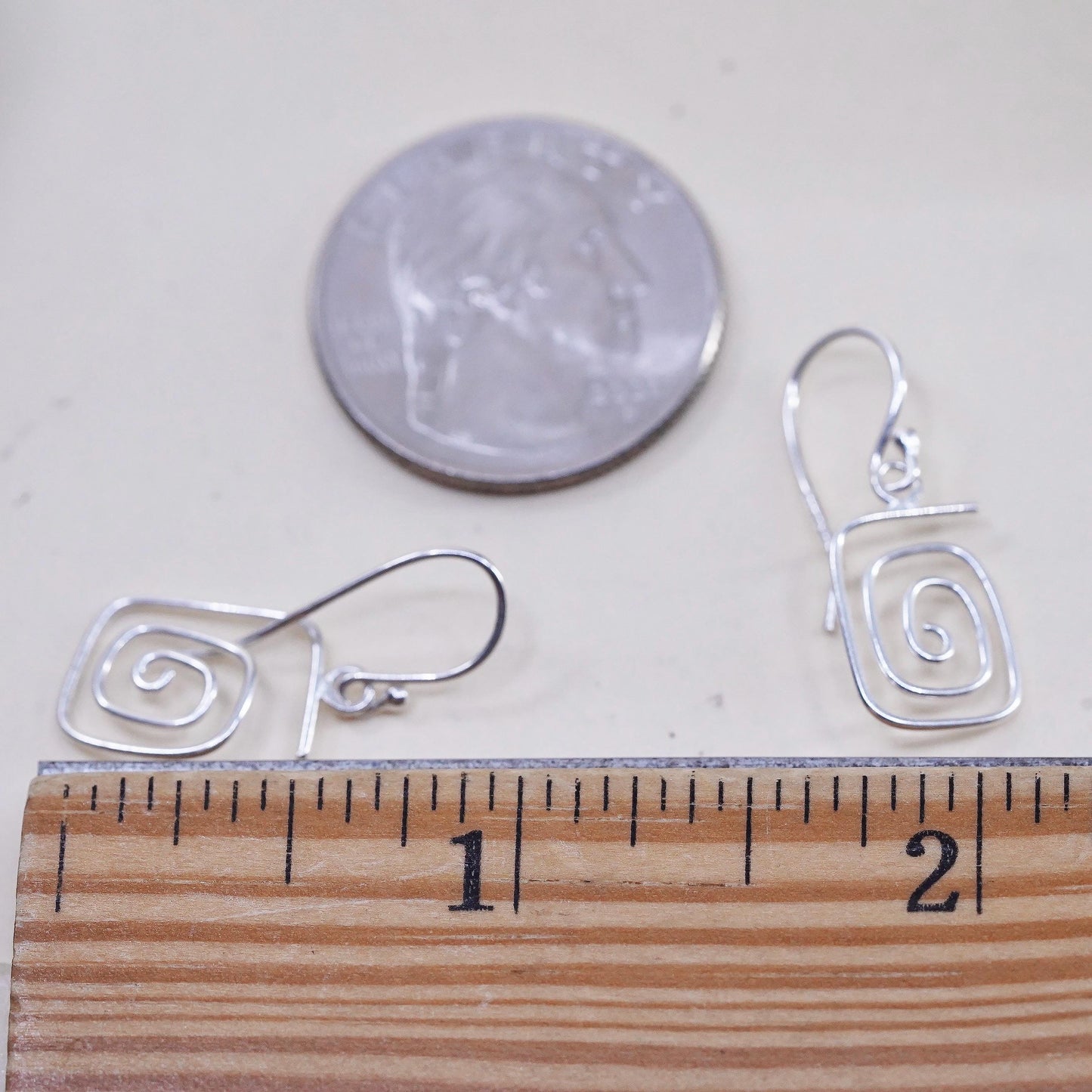 Vintage Sterling silver handmade earrings, modern 925 swirly dangles