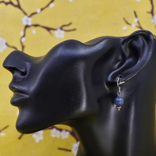 Vintage sterling 925 silver handmade earrings with lapis lazuli bead