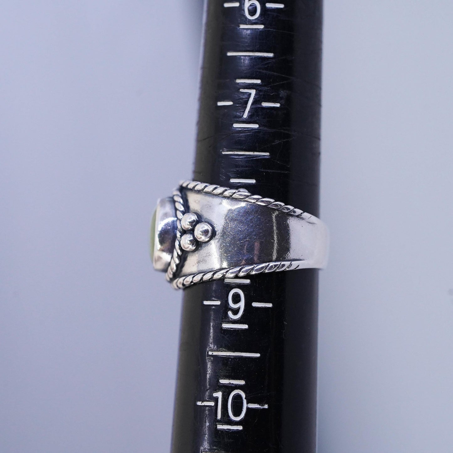 Size 8, Vintage 925 Sterling Silver Green Turquoise Ring, Southwestern Navajo