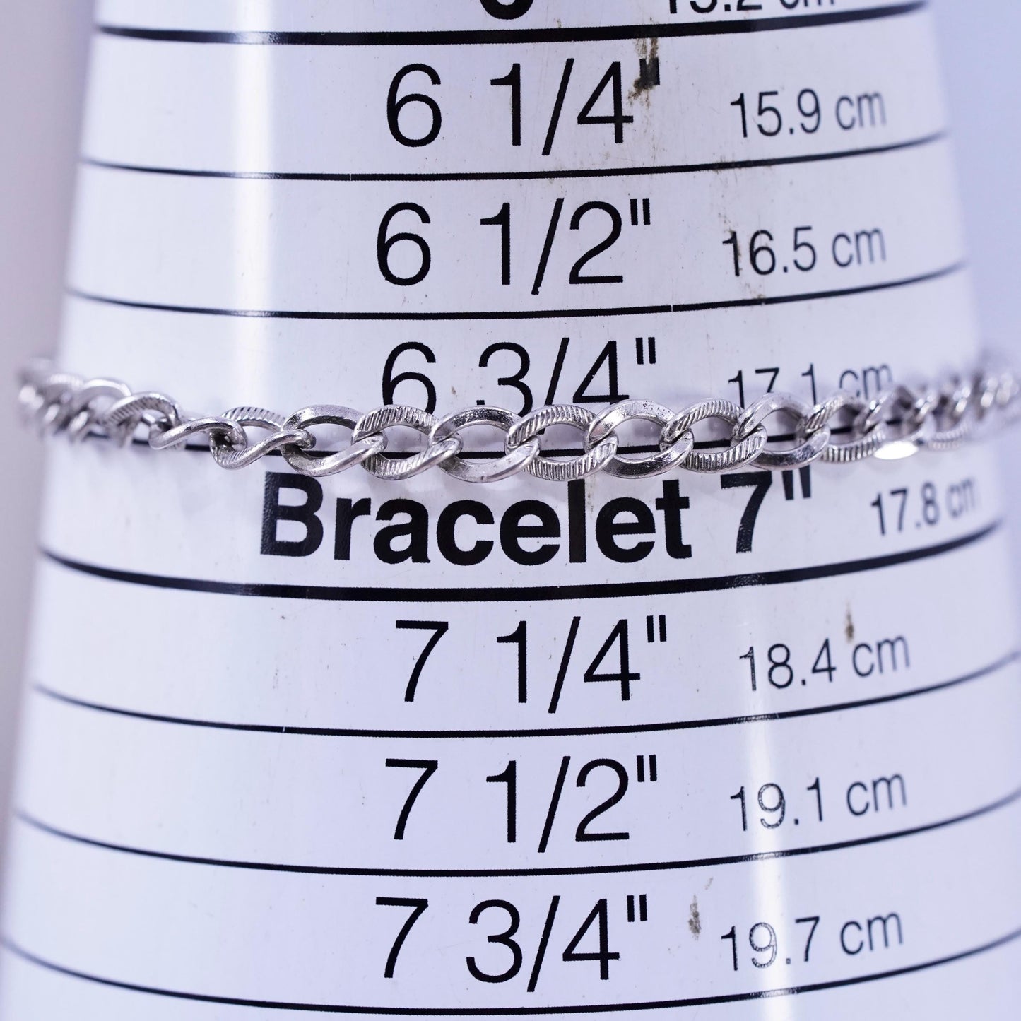 6.75”, vintage Sterling silver handmade bracelet, textured 925 curb link chain