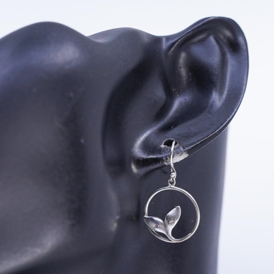 Vintage Sterling 925 silver handmade leaf circle earrings