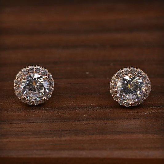 Vintage rose gold over Sterling 925 silver Cz studs, Swarovski earrings