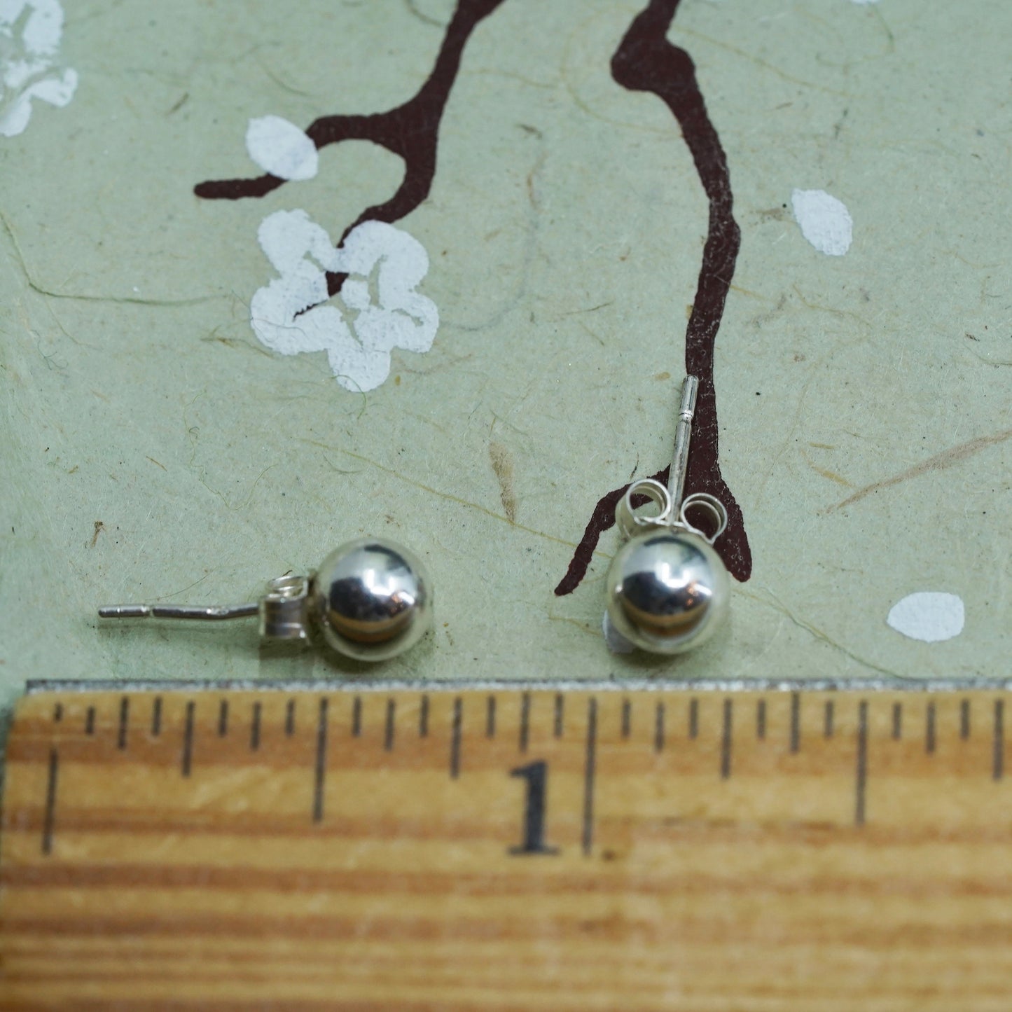 5mm, Vintage sterling silver sphere studs, handmade 925 earrings with star