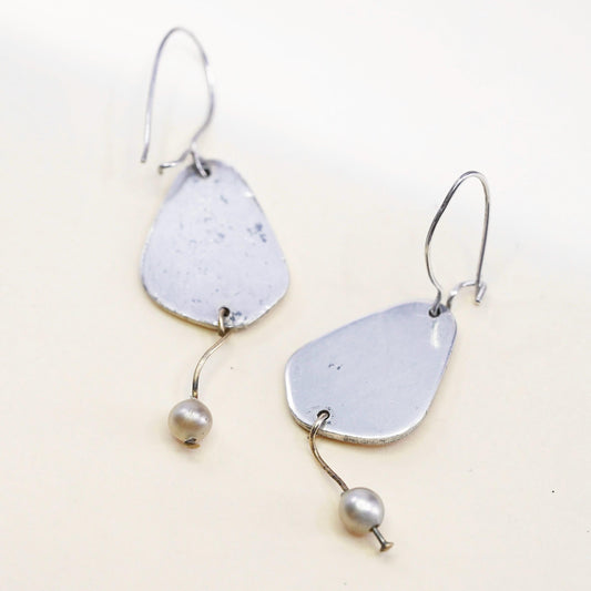 Vintage sterling silver 925 handmade tag earrings with pearl dangles