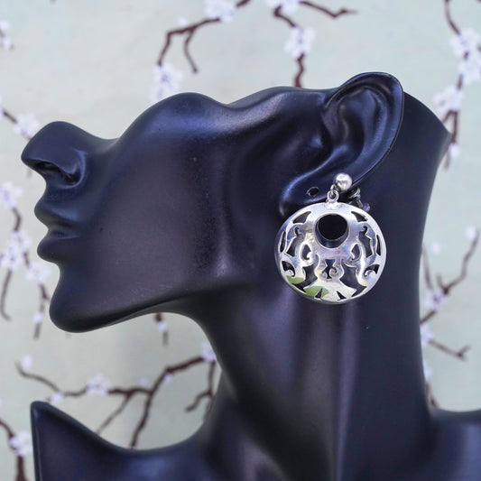 VTG Mexican hecho en Sterling silver earrings, Mexico 925 cutted circle dangles