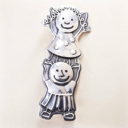Antique sterling silver handmade brooch, 925 save the children with hearts