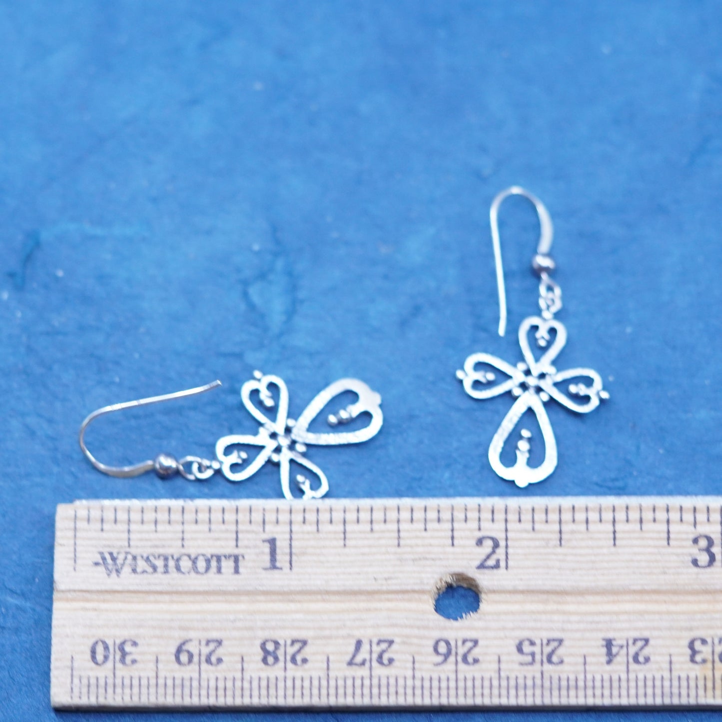 Vintage Sterling silver handmade earrings, 925 Bali filigree cross drops