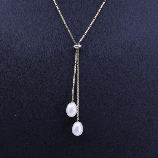 18” Italian vermeil gold over Sterling 925 silver box necklace pearl pendants