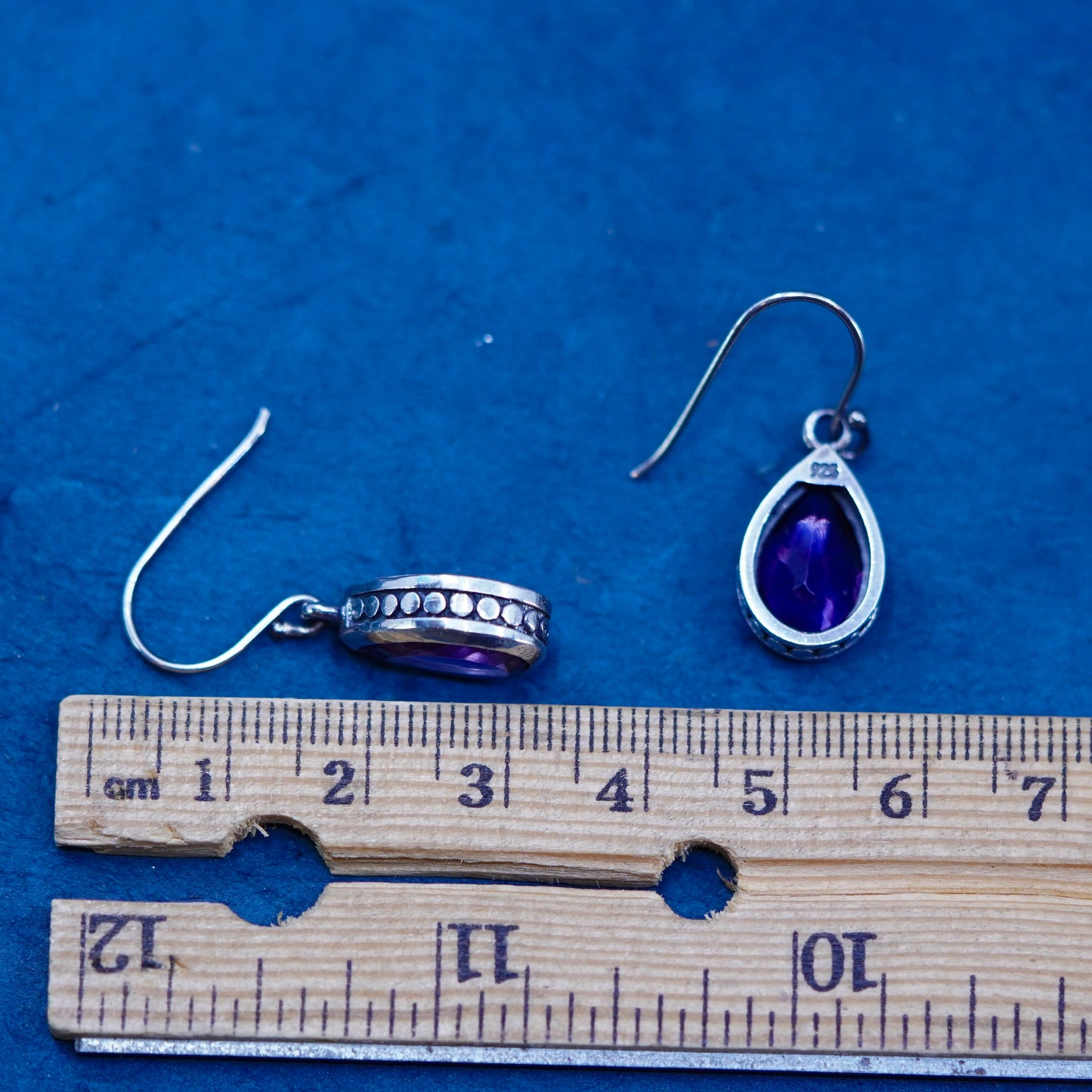 Vintage sterling 925 silver handmade teardrop earrings with amethyst