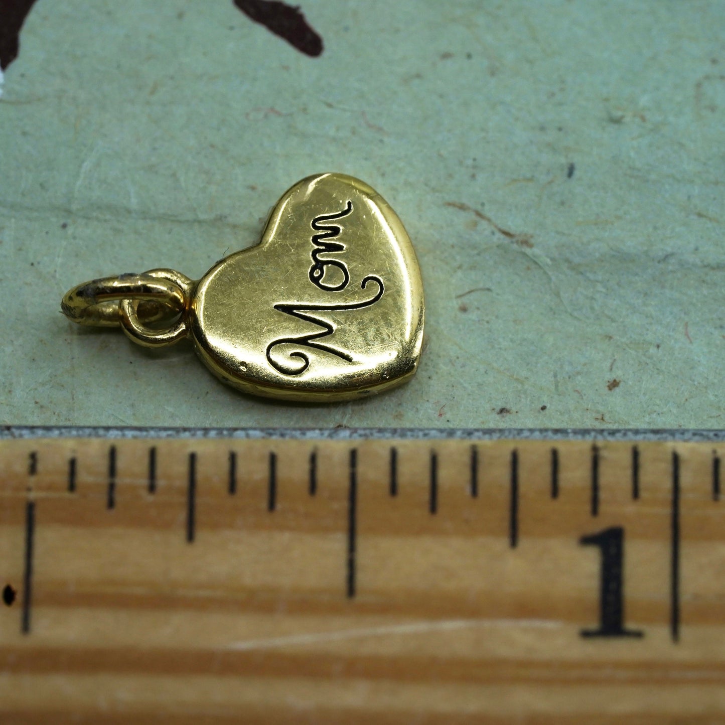 vtg vermeil gold over sterling silver pendant, 925 heart charm engrave “mom”