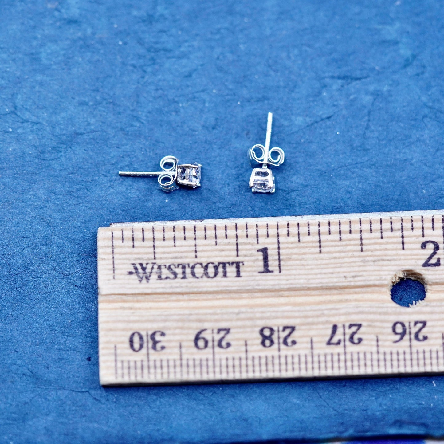 3mm, Vintage sterling silver handmade earrings, 925 studs with CZ