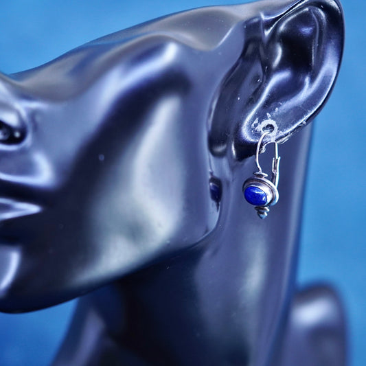 Vintage Sterling 925 silver handmade earrings with oval lapis lazuli