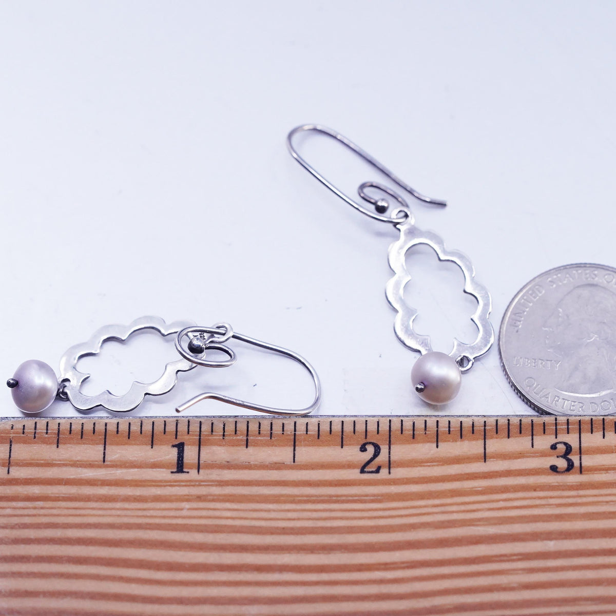 Vintage Sterling 925 silver handmade sprial earrings with pearl beads