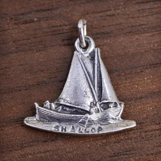 Vintage Sterling silver handmade charm, 925 sailing boat Shallop pendant
