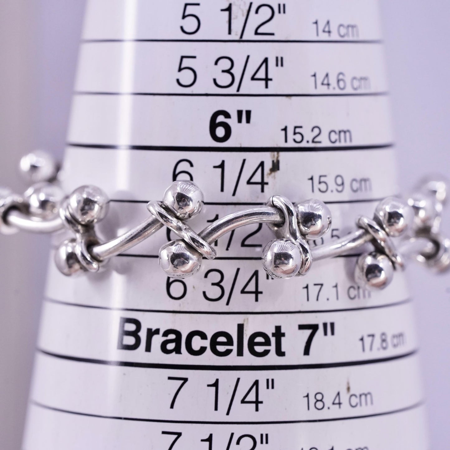 6.5”, vintage Sterling silver bracelet, 925 ball bar link chain toggle closure