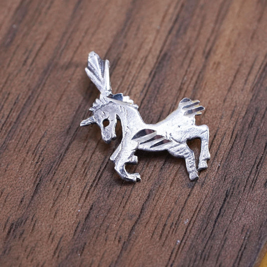 Vintage Sterling 925 silver handmade pendant, unicorn horse