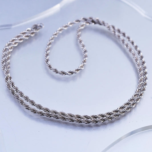24" 3mm, vintage USA Sterling 925 silver rope chain necklace, stamped Sterling