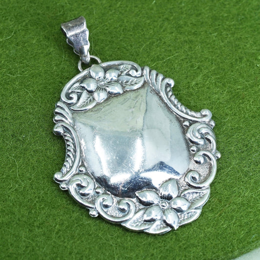 Vintage sterling silver blank textured tag charm, 925 pendant