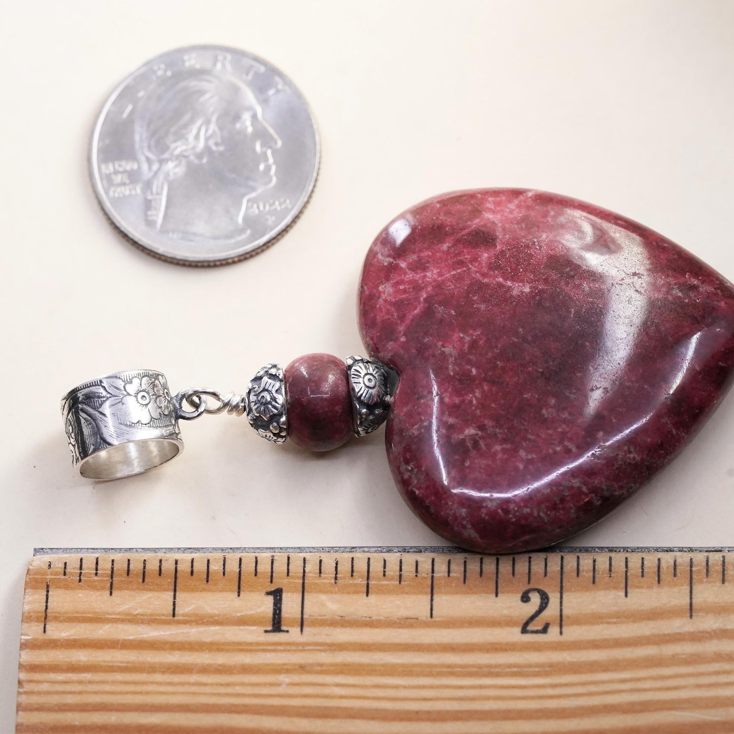 Jay King DTR Thulite Heart Pendant Sterling 925 Silver Pink Gemstone Charm