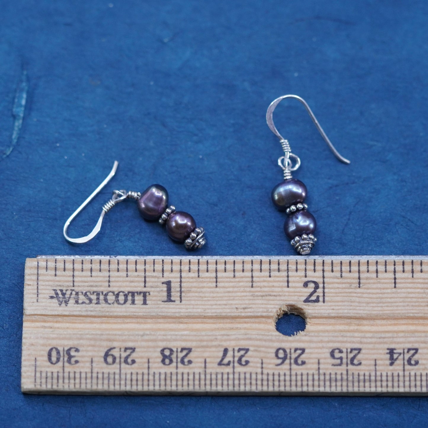 Vintage Sterling silver handmade earrings, 925 hooks with black pearl